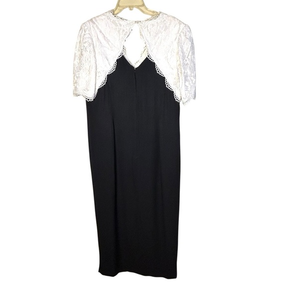 Vintage Jessica McClintock Gunne Sax Size 18W Black Ivory Lace Maxi Dress Slit - Picture 2 of 16